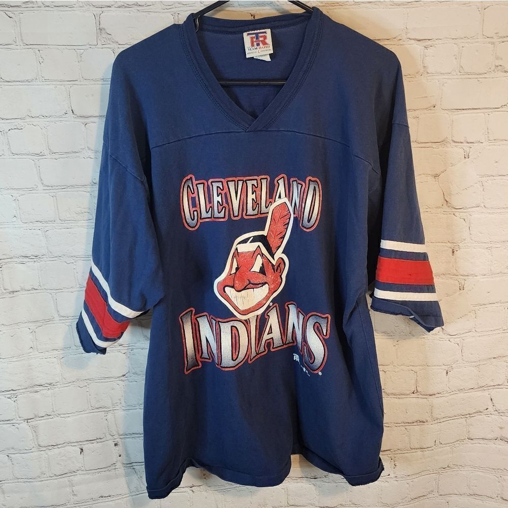 Men's Vintage Team Rate MLB Cleveland Indians baseball jersey shirt, size L/G